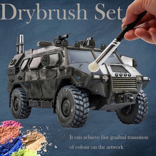 Himmlfel Dry Brush Modélisme Pinceaux, 7 Pinceaux Fin Peinture +3 Drybrush Pinceaux pour Aquarelle,Acrylique,Miniature, Citadel,Warhammer, Professionnels Pinceau Brossage a Sec pour Peinture Figurine – Image 2