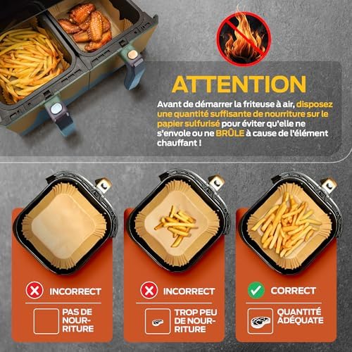 PORTENTUM Papier cuisson air fryer - 100 pièces Food-Grade BPA gratuit, 16 x 20 cm, pour friteuse sans huile 3 à 4,5 litres - Idéal pour la cuisson saine – Image 6