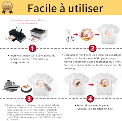 TransOurDream Papier Transfert pour Textile 3.0 - Imprimantes Jet d'Encre & Laser, Pochette 10 Feuilles A4 Papier Transfert pour T-Shirts ou Textiles Blancs et Clairs, Non Impression Miroir 2-3.0-10 – Image 5