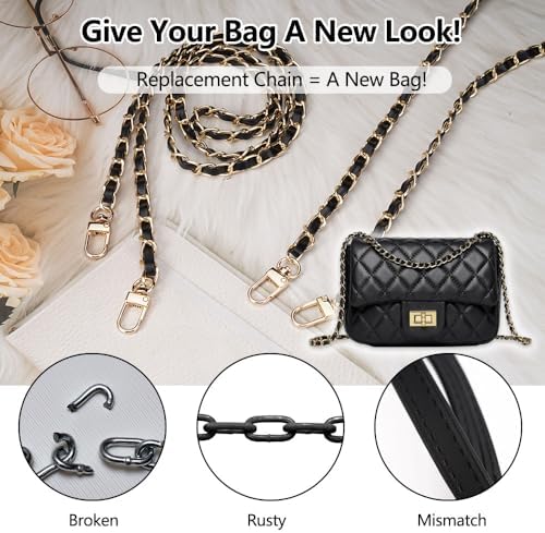 2 Pièces Chaîne Sac à Main, Chaîne de Sac à Main 120 cm, Chaîne de Remplacement Or Noir, Chaine pour Sac a Main en Métal en Cuir PU, Chaine Sac Or, Remplacement de Sac à Main pour Sac, Sac Bandouliere – Image 3