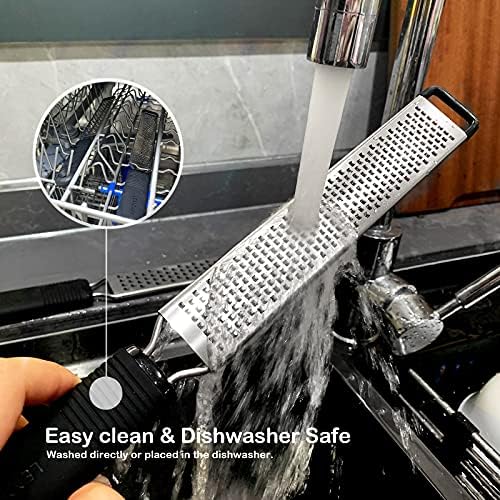 LEMCASE Zesteur Agrumes Citron Manuelle Rape a Cuisine Fromage Parmesan Poignée en Silicone et Lames en Acier Inoxydable avec Couvercle de Protection| Noir (2 Pièces Set) – Image 6