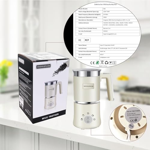 Mousseur à lait électrique 5 en 1, passe au lave-vaisselle, avec fonction cacao pour chocolat chaud, mousse de lait chaud/froid, lait chaud, 220 V, 300 ml (beige) – Image 6