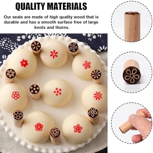 Sixfolo 10 Pièces Timbre de Poterie Argile Outils de Poterie en Bois Tampon Timbre en Bois Motif Floral Tampon Poterie Rond Tampon DIY Bois Naturel pour Argile Poterie et Scrapbooking,5x1.5cm – Image 3