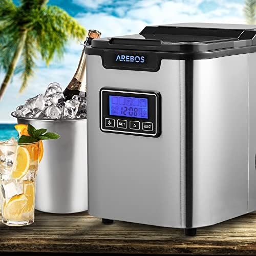 Arebos Machine à glaçons | Ice Cube Maker | 12 kg / 24 h | 10-15 minutes de production | 3 tailles de glaçons | Réservoir d'eau de 2,2 L | Machine à glaçons | Minuteur & écran LCD – Image 2