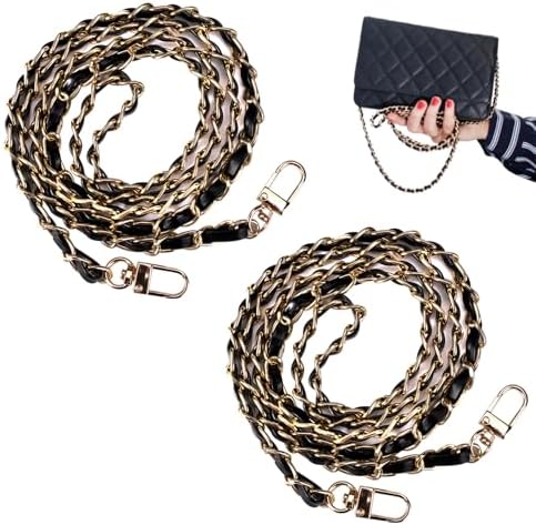 2 Pièces Chaîne Sac à Main, Chaîne de Sac à Main 120 cm, Chaîne de Remplacement Or Noir, Chaine pour Sac a Main en Métal en Cuir PU, Chaine Sac Or, Remplacement de Sac à Main pour Sac, Sac Bandouliere