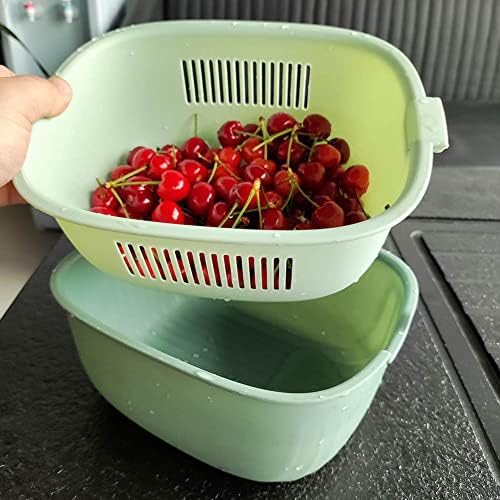 Youka Panier de vidange pour passoire de cuisine, ensemble de bols de passoire 2 en 1, double couche en plastique PP sans BPA détachable pour laver les légumes et les fruits – Image 5