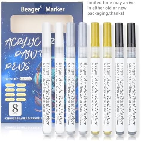 Stylo acrylique noir blanc or argent, Marqueur permanent de 0,7 mm étanche Stylo peinture rupestre, pour roche céramique bois métal papier verre tissu plastique cuir Bricolage 8 pièces – Image 2