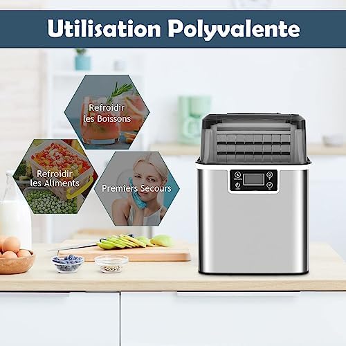 GOPLUS Machine à Glaçons, Capacité 18KG en 24H, 24 Glaçons en 15 Minutes, Réservoir 3,2L, Automatique Électrique Compact Portable, Fonction Auto-Nettoyage Argent – Image 7