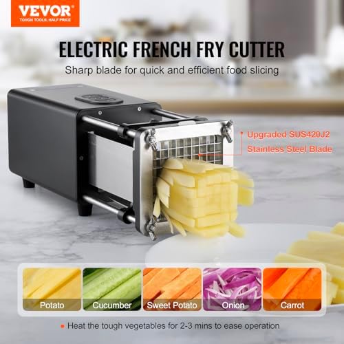 VEVOR Coupe-Frites Électrique, Coupe-Légumes Multifonction avec Lame en Acier Inoxydable de 12,7 mm et 9,5 mm, Trancheuse de Pommes de Terre avec Pieds Antidérapants, pour Concombres, Carottes – Image 2