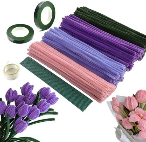 Galerie SV Lot de 400 Cure Pipe, Fil Chenille, Cure-Pipe pour Fleurs Tulipes - 4 Couleurs - Avec 2 Rouleau Ruban de Fleuriste et 20 Tige Fleur - Pour le Bricolage - Tulipes – Image 11