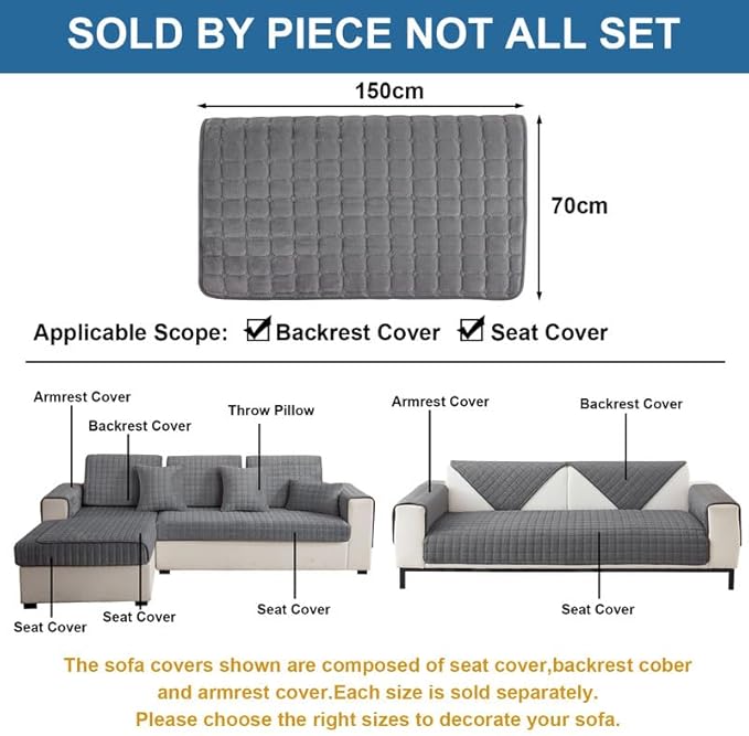 Housses de canapé en flanelle lavables - Nouvelles housses de coussin de canapé, Housse de canapé antidérapante 1 2 3 4 places pour canapé sectionnel, Housse de canapé en forme de L (Gris,70x150cm) – Image 6