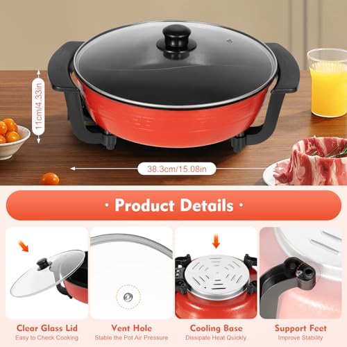 1300W Appareil Fondue Chinoise,6L de Grande Capacité Poêle Antiadhésive,Double Hot Pot,Température Réglable Hot Pot Electrique,220V,Pour la Maison, la Cuisine et les Fêtes – Image 6