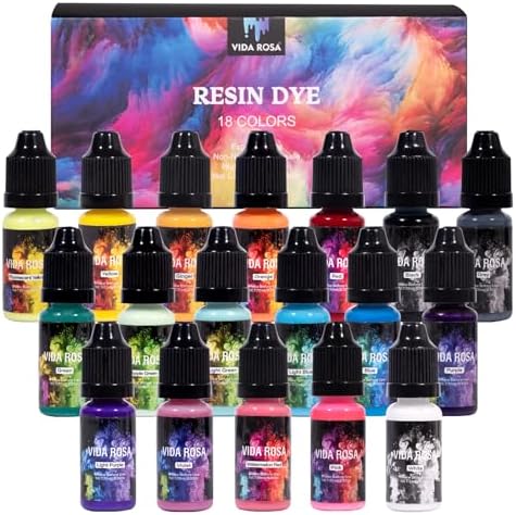 VIDA ROSA Pigments liquides pour résine époxy très concentrés - Colorant solide pour résine époxy - 18 couleurs - Pour loisirs créatifs en résine, bijoux en résine (10 ml chacun)