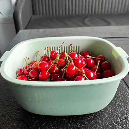 Youka Panier de vidange pour passoire de cuisine, ensemble de bols de passoire 2 en 1, double couche en plastique PP sans BPA détachable pour laver les légumes et les fruits – Image 3