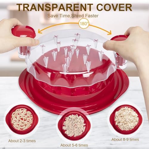 Broyeur de poulet Twist avec couvercle transparent - Broyeur de viande - Broyeur de poitrine de poulet - Brosse de nettoyage - Résistant à la chaleur - Antidérapant - Poignée ergonomique - Passe au – Image 6