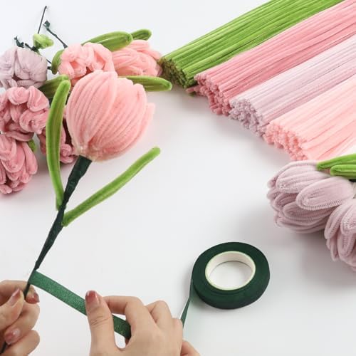 Galerie SV Lot de 400 Cure Pipe, Fil Chenille, Cure-Pipe pour Fleurs Tulipes - 4 Couleurs - Avec 2 Rouleau Ruban de Fleuriste et 20 Tige Fleur - Pour le Bricolage - Tulipes – Image 4