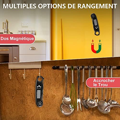 CIRYCASE Thermometre Cuisine, Thermometre Cuisson Lecture Instantané avec 102cm Pliable Sonde, Rétroéclairage LCD & Aimant, Thermomètre Digital pour Cuisson, Viande, BBQ, Steak, Huile, Lait, Vin – Image 6