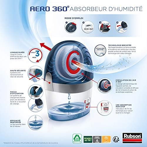 Rubson AERO 360° Absorbeur d'humidité pour pièce de 20 m², déshumidificateur d'air efficace, anti odeur & anti moisissure, inclus 1 recharge neutre 450 g - Packaging renforcé, envoi en toute sécurité – Image 3