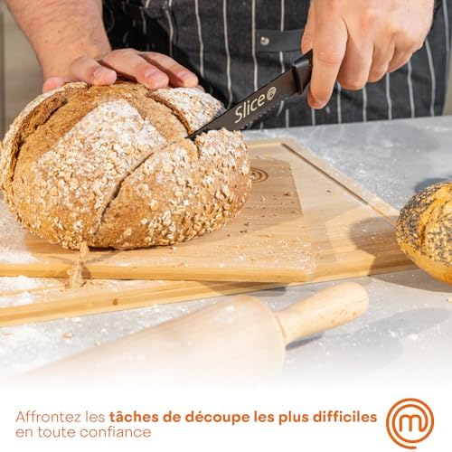 MasterChef Set Couteau Cuisine, Couteaux compris le Hachoir, Office, Chef, Legume & Eplucheur, Set Noir Inox avec Poignées Confortables, Collection Antirouille, Noir with captions, 5 Pièces – Image 5