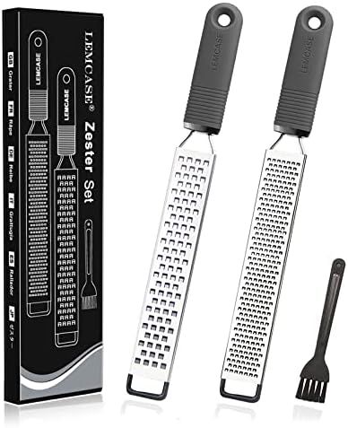 LEMCASE Zesteur Agrumes Citron Manuelle Rape a Cuisine Fromage Parmesan Poignée en Silicone et Lames en Acier Inoxydable avec Couvercle de Protection| Noir (2 Pièces Set) – Image 10