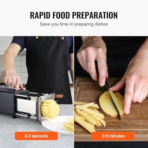 VEVOR Coupe-Frites Électrique, Coupe-Légumes Multifonction avec Lame en Acier Inoxydable de 12,7 mm et 9,5 mm, Trancheuse de Pommes de Terre avec Pieds Antidérapants, pour Concombres, Carottes – Image 4
