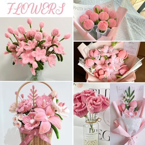 Galerie SV Lot de 400 Cure Pipe, Fil Chenille, Cure-Pipe pour Fleurs Tulipes - 4 Couleurs - Avec 2 Rouleau Ruban de Fleuriste et 20 Tige Fleur - Pour le Bricolage - Tulipes – Image 6