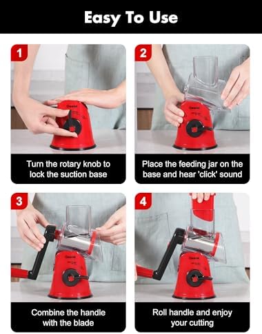 Geedel Râpe à Fromage, Rapeuse Fromage avec 5 Lames de Tambour, Coupe Legume Râpe Cuisine pour Une Coupe Plus Facile, Trancheuse à Légumes pour Le Fromage, Le Concombre, la Carotte, Les Noix (Rose) – Image 7