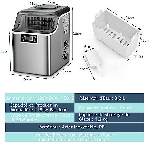 GOPLUS Machine à Glaçons, Capacité 18KG en 24H, 24 Glaçons en 15 Minutes, Réservoir 3,2L, Automatique Électrique Compact Portable, Fonction Auto-Nettoyage Argent – Image 6