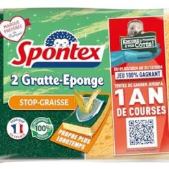 Spontex - Gratte-Eponge Stop-Graisse - 2 éponges grattantes vertes protection anti-graisse