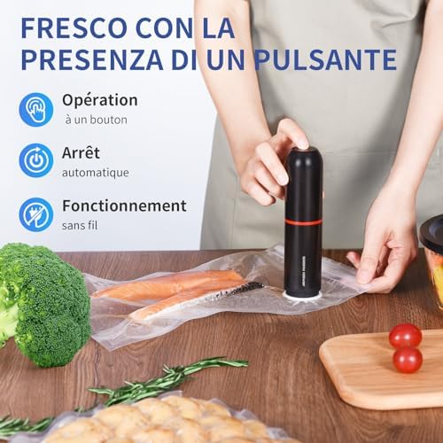AIRMSEN Mini Machine Sous Vide Alimentaire Portable, Puissance d'Aspiration de 40 kPa avec 11 Sacs Sous Vide et 2 Bouchons de Vin, Idéal pour la Conservation des Aliments en Camping – Image 2