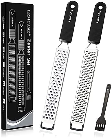LEMCASE Zesteur Agrumes Citron Manuelle Rape a Cuisine Fromage Parmesan Poignée en Silicone et Lames en Acier Inoxydable avec Couvercle de Protection| Noir (2 Pièces Set) – Image 9