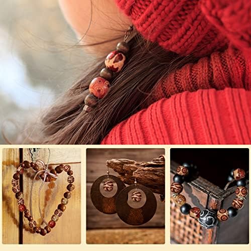 TOAOB 200pcs Perles en Bois Multicolores Imprimées Peintes Boules en Bois d'Afrique Spacer 9 x 10 mm pour Décoration de Bricolage Fabrication de Bijoux Colliers Bracelets Bijoux et Cheveux Tressé – Image 6