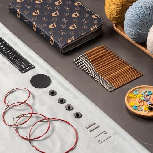 RUIDI Ensemble d'Aiguilles Circulaires Tricot, Aiguilles Circulaires Interchangeables en Bambou avec Étui & Accessoires, 13 Paires d'Aiguilles Circulaires de Taille 2,75 mm à 10 mm – Image 3