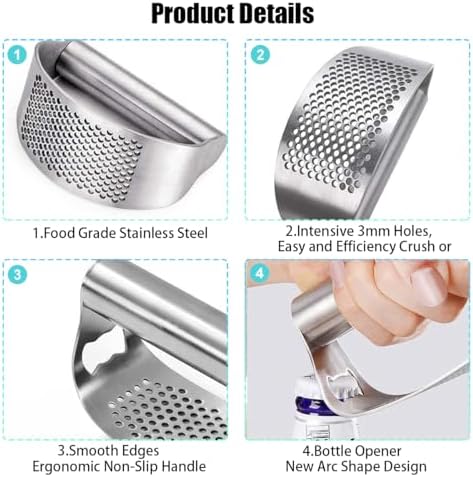 Mino Plus Presse-ail,coupe ail inox,Garlic Press Rocker Crusher,Éplucheur d'ail professionnel,Concasseur à ail avec Outil Éplucheur en silicone (2 pièce) – Image 5