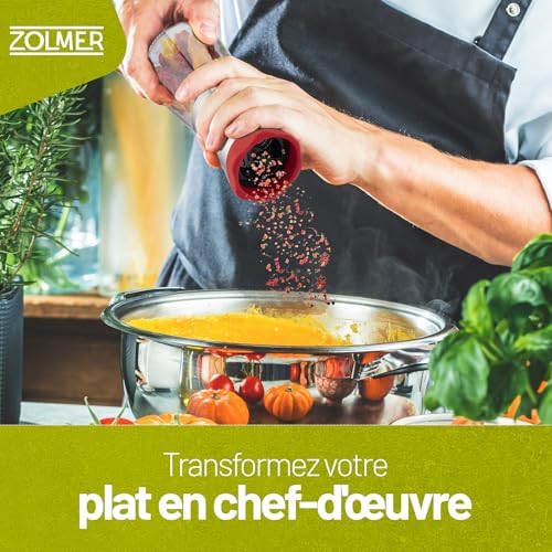 ZOLMER® Moulin à piment en acier inoxydable et en verre | Coupe-épices avec mécanisme de coupe en acier inoxydable – Coupe-piment pour épices grossières et piments – Moulin à épices – Avec couvercle – Image 2