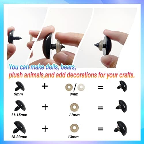 TOAOB 114pcs Nez de Sécurité Nez de Poupées D'animaux Peluche en Plastique Noirs 9mm à 29mm avec Rondelles pour Fabriquer Artisanales Marionnettes Animales Tricotées – Image 5