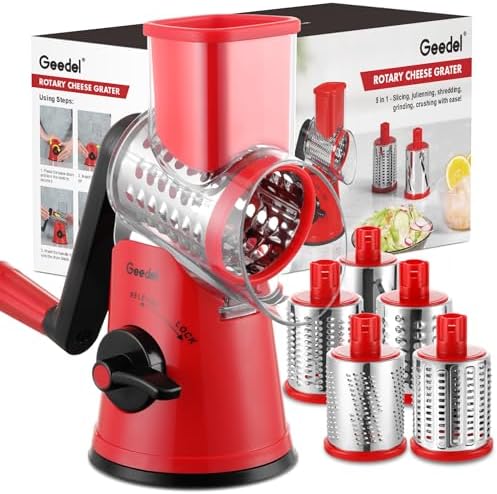 Geedel Râpe à Fromage, Rapeuse Fromage avec 5 Lames de Tambour, Coupe Legume Râpe Cuisine pour Une Coupe Plus Facile, Trancheuse à Légumes pour Le Fromage, Le Concombre, la Carotte, Les Noix (Rose) – Image 8