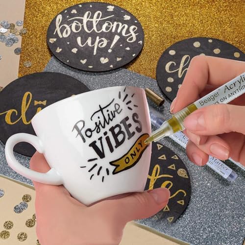 Stylo acrylique noir blanc or argent, Marqueur permanent de 0,7 mm étanche Stylo peinture rupestre, pour roche céramique bois métal papier verre tissu plastique cuir Bricolage 8 pièces – Image 7