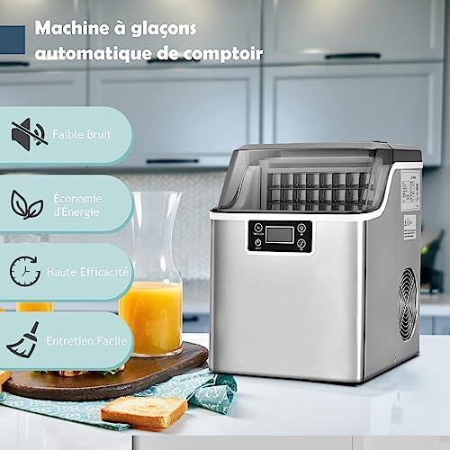 GOPLUS Machine à Glaçons, Capacité 18KG en 24H, 24 Glaçons en 15 Minutes, Réservoir 3,2L, Automatique Électrique Compact Portable, Fonction Auto-Nettoyage Argent – Image 4
