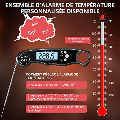 CIRYCASE Thermometre Cuisine, Thermometre Cuisson Lecture Instantané avec 102cm Pliable Sonde, Rétroéclairage LCD & Aimant, Thermomètre Digital pour Cuisson, Viande, BBQ, Steak, Huile, Lait, Vin – Image 4