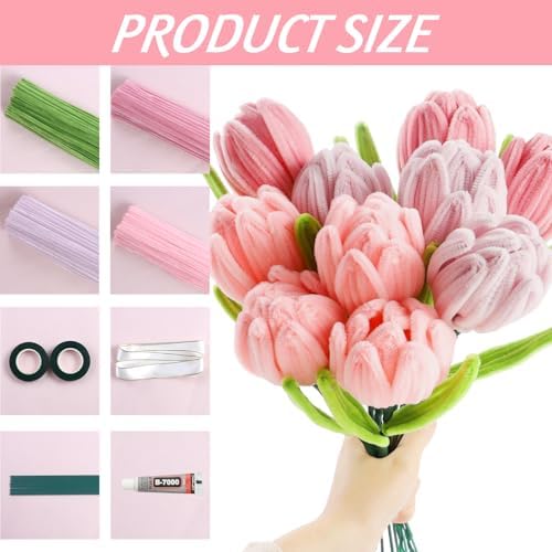 Galerie SV Lot de 400 Cure Pipe, Fil Chenille, Cure-Pipe pour Fleurs Tulipes - 4 Couleurs - Avec 2 Rouleau Ruban de Fleuriste et 20 Tige Fleur - Pour le Bricolage - Tulipes – Image 2
