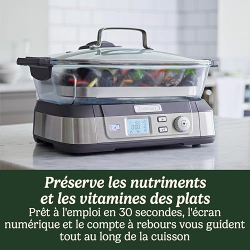 Cuisinart Cookfresh Cuiseur à vapeur professionnel en verre - 1L d'eau, sans BPA, plateau à vapeur en acier inoxydable - 30 sec de chauffage - Affichage numérique – Image 4