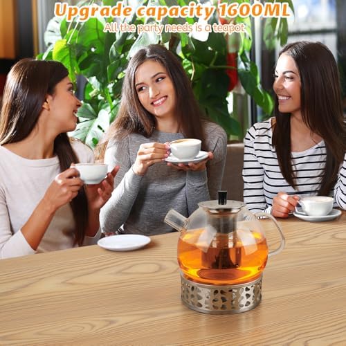 Theiere Avec Infuseur 1,6 litre, Theiere Verre Chauffant Transparent avec Filtre Amovible en Acier Inoxydable, Adapté au thé Parfumé, thé Vert, thé Noir, thé Aux Fruits (Théière avec base chauffante) – Image 3