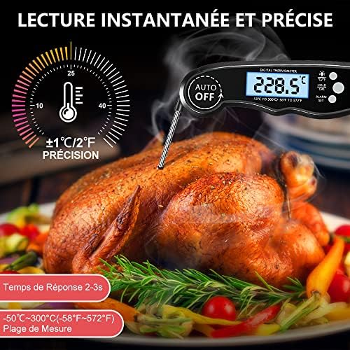 CIRYCASE Thermometre Cuisine, Thermometre Cuisson Lecture Instantané avec 102cm Pliable Sonde, Rétroéclairage LCD & Aimant, Thermomètre Digital pour Cuisson, Viande, BBQ, Steak, Huile, Lait, Vin – Image 3