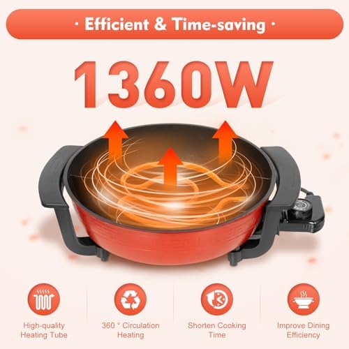 1300W Appareil Fondue Chinoise,6L de Grande Capacité Poêle Antiadhésive,Double Hot Pot,Température Réglable Hot Pot Electrique,220V,Pour la Maison, la Cuisine et les Fêtes – Image 4