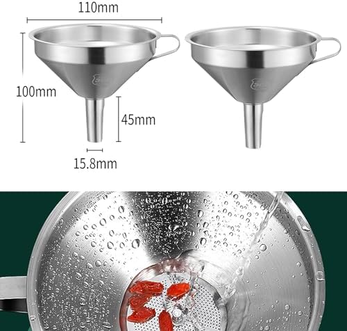 SRTSTR 2 Pièces Entonnoir Inox, Entonnoir Alimentaire, Entonnoir Cuisine Inox 11cm Entonnoir avec Filtre Entonnoir Tamis Inox Entonnoir avec Ane Inox Entonnoir Métallique pour le Transfert de Liquide – Image 2