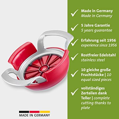 Westmark Coupe-Pomme et Poire avec Plateau de Coupe, Coupeur en aluminium/acier inoxydable/plastique, Divisorex-Spezial, Argenté/rouge, 51112260 – Image 2