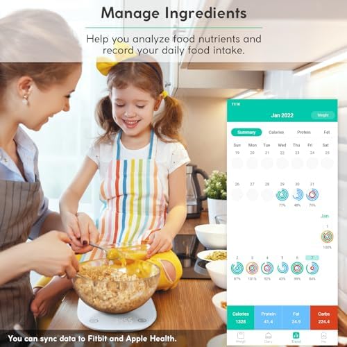 arboleaf Balance de Cuisine 10kg/0,5g, Balance Cuisine qui Calcule les Calories, Balance Nutritionnelle Connectée, Rechargeable USB – Image 2