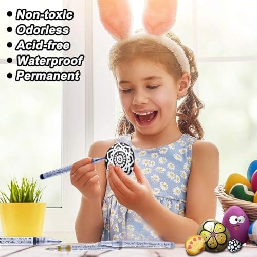 Stylo acrylique noir blanc or argent, Marqueur permanent de 0,7 mm étanche Stylo peinture rupestre, pour roche céramique bois métal papier verre tissu plastique cuir Bricolage 8 pièces – Image 5