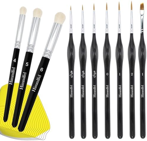 Himmlfel Dry Brush Modélisme Pinceaux, 7 Pinceaux Fin Peinture +3 Drybrush Pinceaux pour Aquarelle,Acrylique,Miniature, Citadel,Warhammer, Professionnels Pinceau Brossage a Sec pour Peinture Figurine